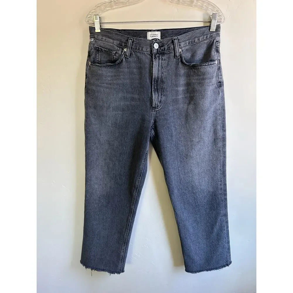 Citizens of Humanity Daphne Crop Jeans 30 Black High Rise Raw Hem Women - Picture 15 of 16